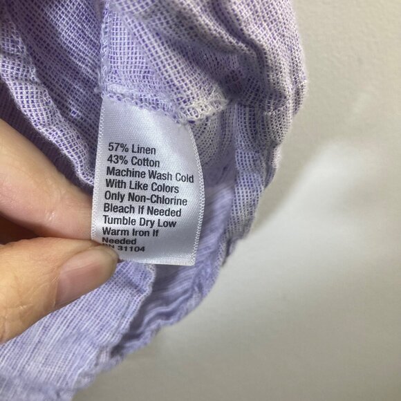 Womens Kim Rogers Linen Blend Button Shirt Short Sleeve S Bluish Purple White - Picture 7 of 8